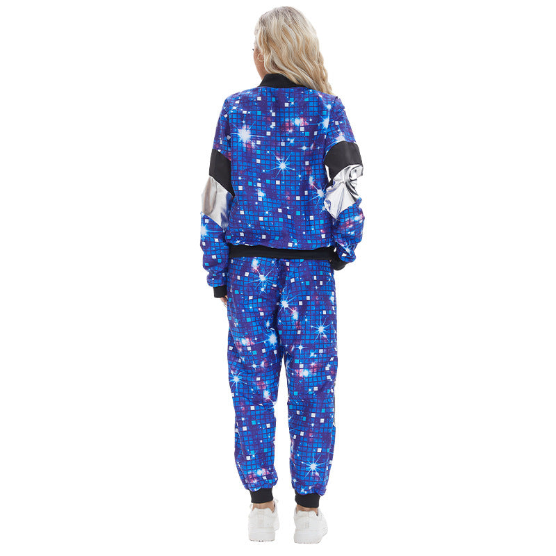 80s Retro Disco Tracksuit, Vintage Hip Hop Jacket & Pants Set, Unisex Adult Halloween Dance Costume for Party Performance - Halloweez