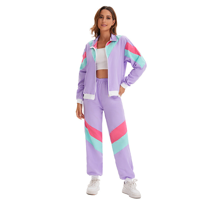 80s Retro Disco Tracksuit, Vintage Hip Hop Jacket & Pants Set, Unisex Adult Halloween Dance Costume for Party Performance - Halloweez