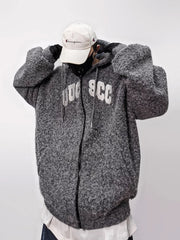 Men Oversized Hip‑Hop Zip Up Hoodie Fuzzy Mohair Fleece Cardigan Jacket