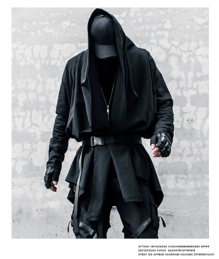 Yamamoto-Style Dark Gothic Witch Cape Coat for Men, Mid-Length Goth Cloak - Halloweez