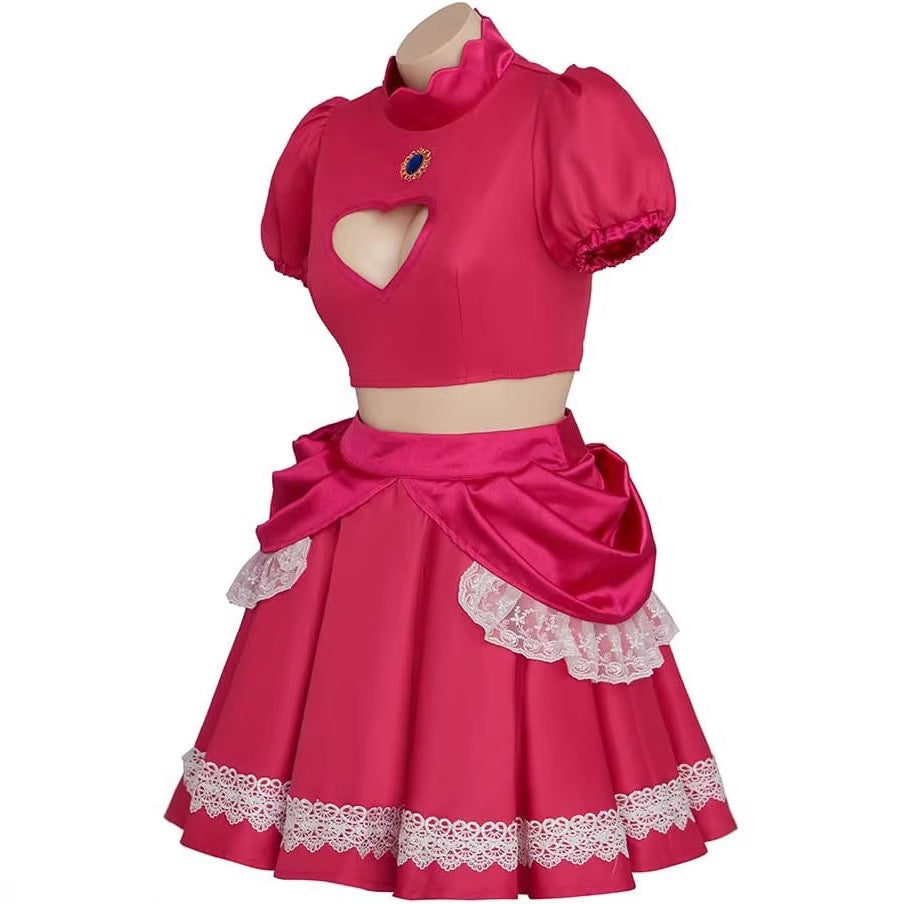 Super Mario Princess Peach Pink Dress Cosplay Costume Halloween Outfit for Child - Halloweez