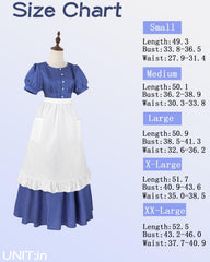 Women’s Blue Polka Dot Pioneer Dress with Apron – Vintage Maid Costume for Farm Roleplay, Cosplay, and Themed Events - Halloweez