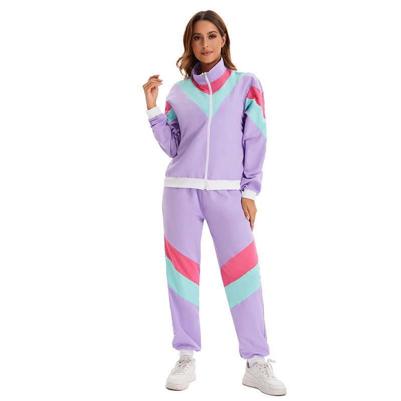 80s Retro Disco Tracksuit, Vintage Hip Hop Jacket & Pants Set, Unisex Adult Halloween Dance Costume for Party Performance - Halloweez