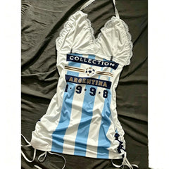 Argentina No.10 Soccer Stripe Halter Dress, Customizable, Party Cos Outfit