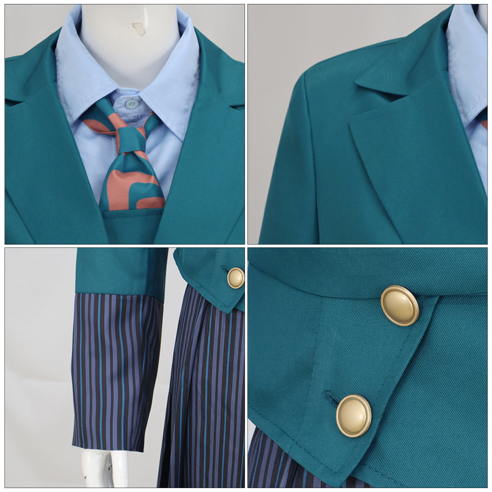 Wicked Glinda Elphaba Girls Uniform Cosplay Blue Shirt Green Coat Outfit - Halloweez