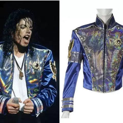 Michael Jackson Same Style Blue Leather Jacket Cosplay Costume