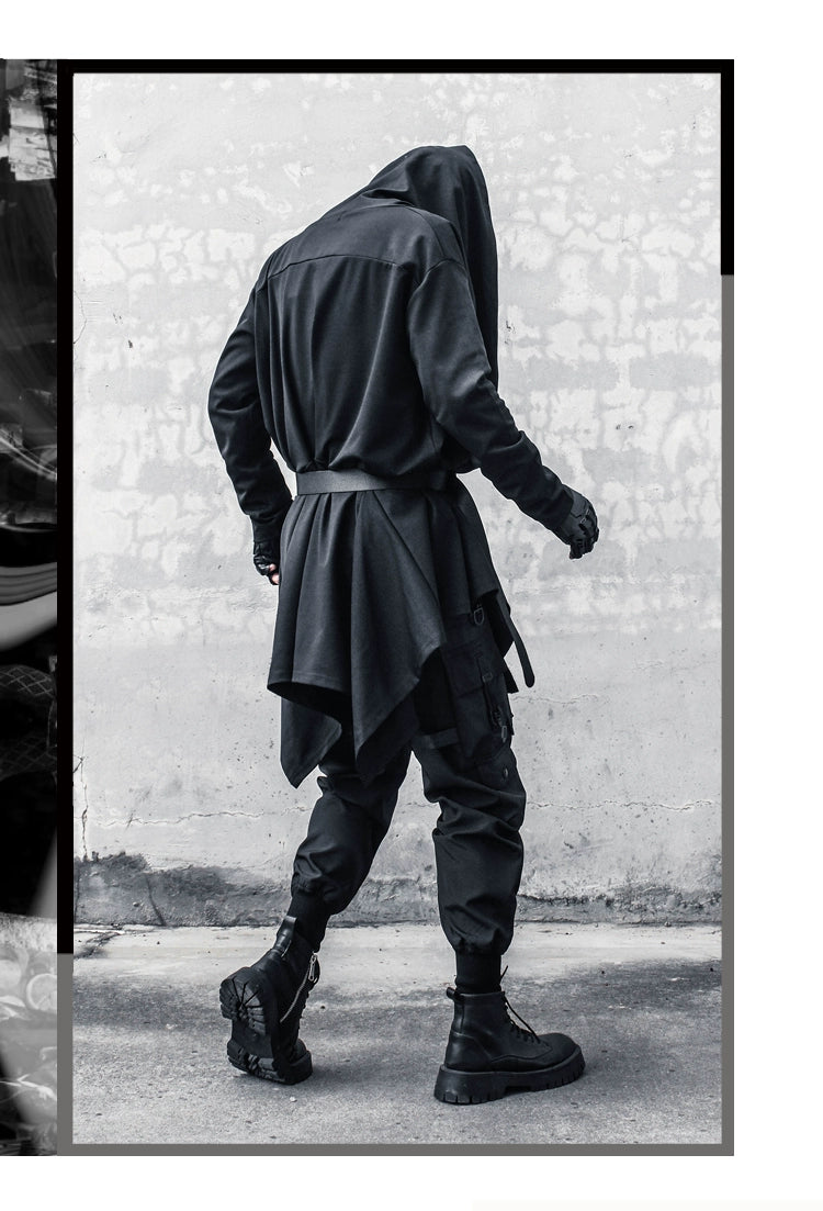 Yamamoto-Style Dark Gothic Witch Cape Coat for Men, Mid-Length Goth Cloak - Halloweez