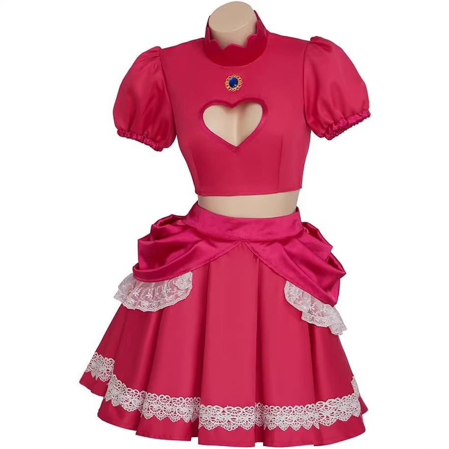 Super Mario Princess Peach Pink Dress Cosplay Costume Halloween Outfit for Child - Halloweez