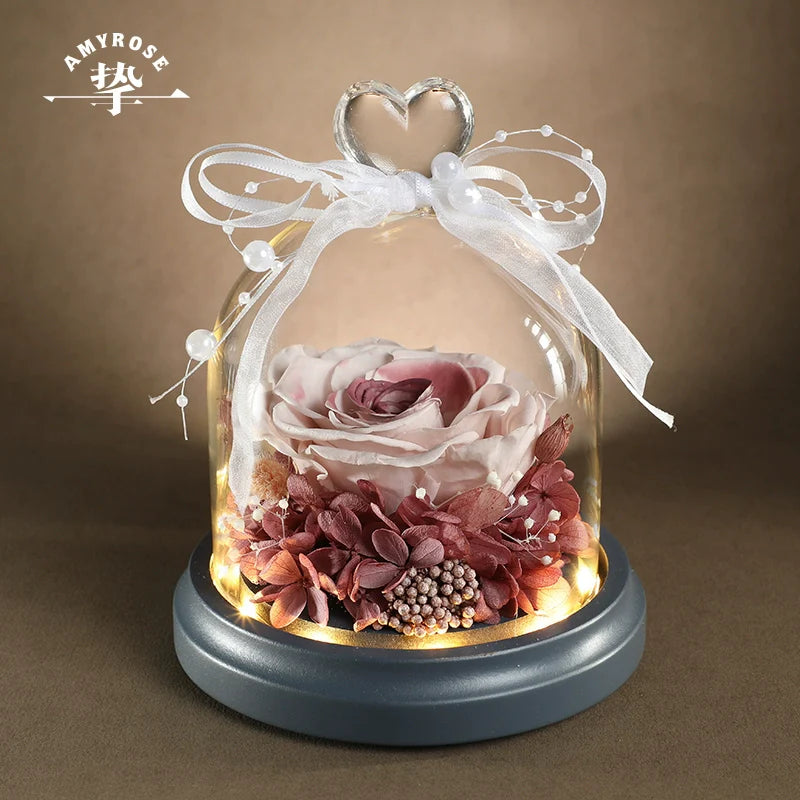 Halloweez Eternal Preserved Rose Glass Dome Heart-Shaped Bouquet - Luxury Valentine's Day Gift for Her