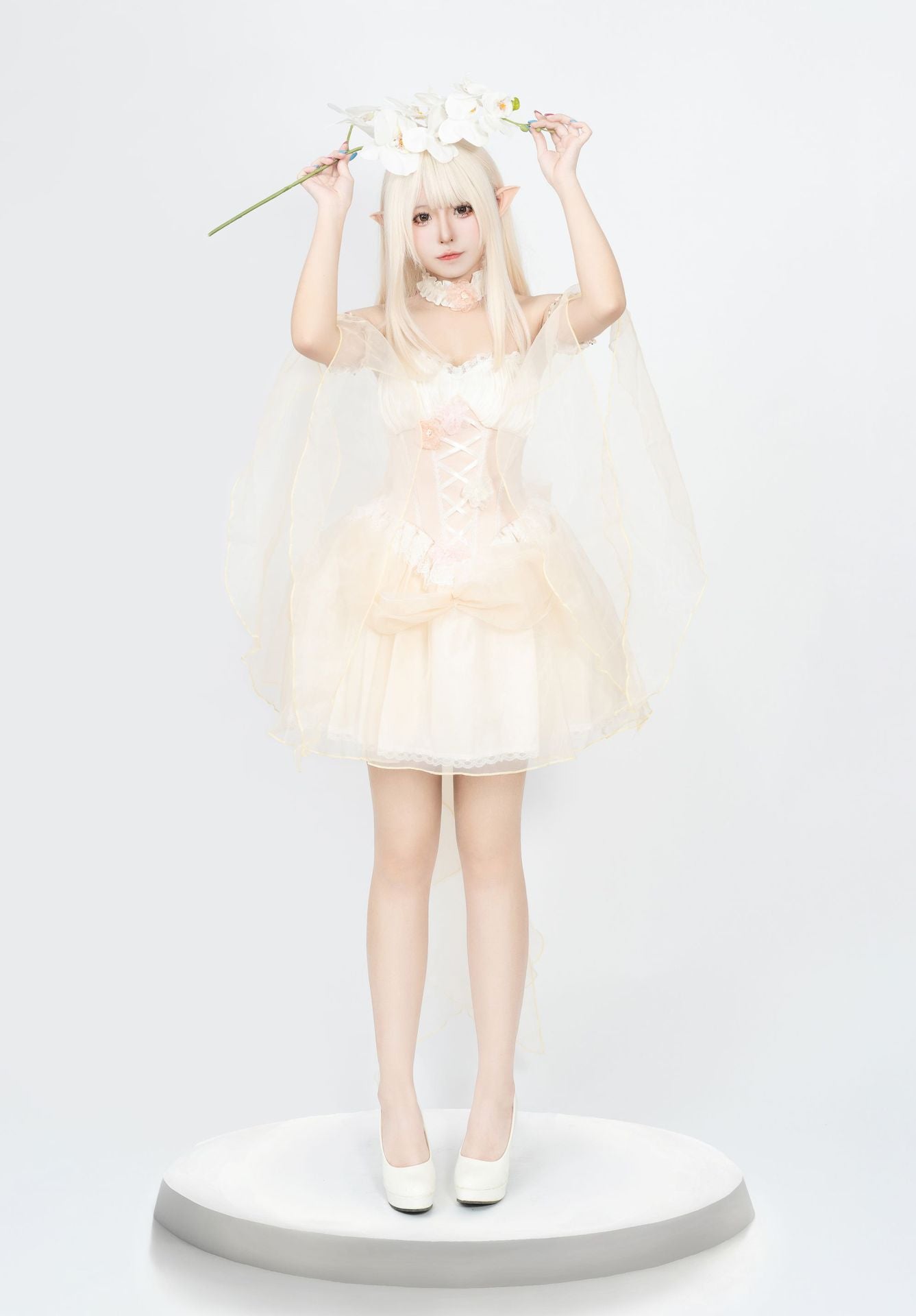 2026 New Flower Fairy Costume Dress, Women Strapless Mesh Splicing Backless Waist Fitted Fluffy Tutu Dress, Fantasy Fairy Cosplay Dress - Halloweez