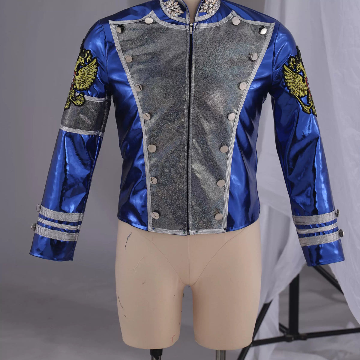 Michael Jackson Same Style Blue Leather Jacket Cosplay Costume