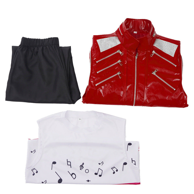 Michael Jackson Iconic Red Suit Cosplay King of Pop Stage Costume Full Set - Halloweez