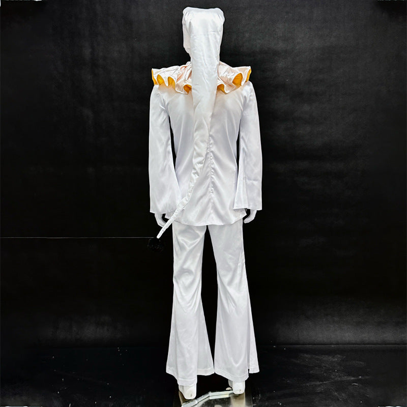 The Freak Circus Old Design White Pierrot Harlequin Halloween Clown Cosplay Costume - Halloweez