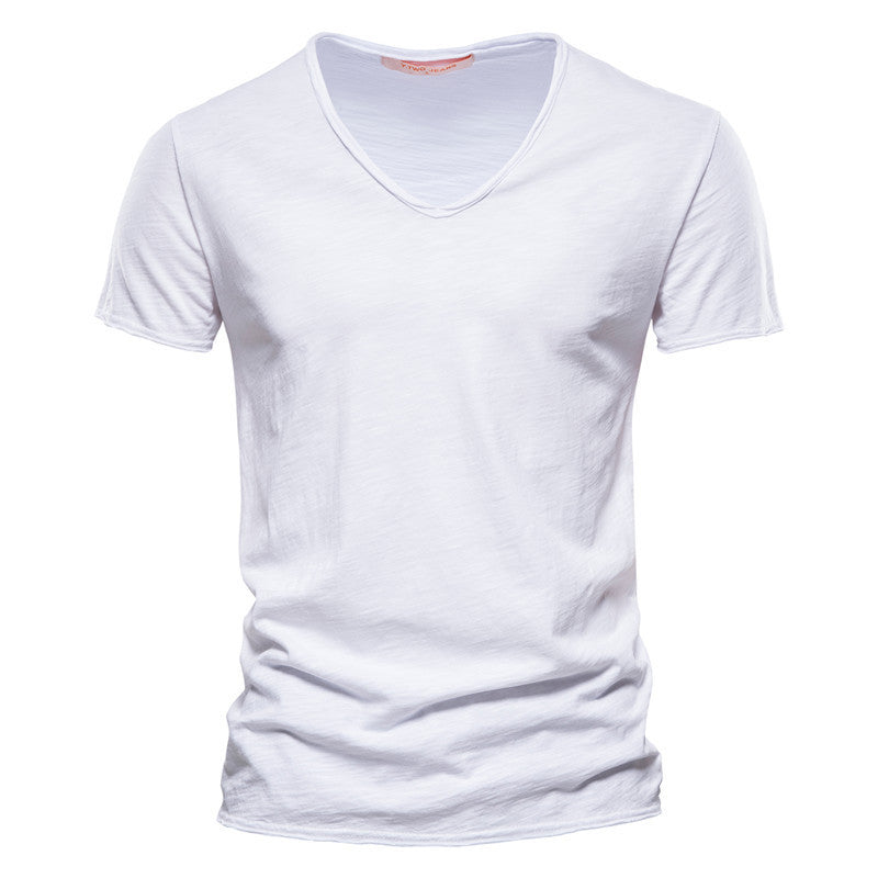 Men Casual V‑Neck Bamboo Cotton T‑Shirt, Custom‑Fit for Summer & Halloween