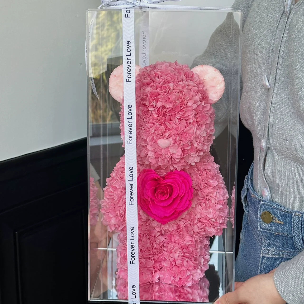 Elegante cubo de regalo con forma de oso de flores y rosas para Halloween y Navidad, regalo de cumpleaños perfecto