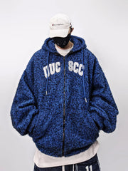 Men Oversized Hip‑Hop Zip Up Hoodie Fuzzy Mohair Fleece Cardigan Jacket