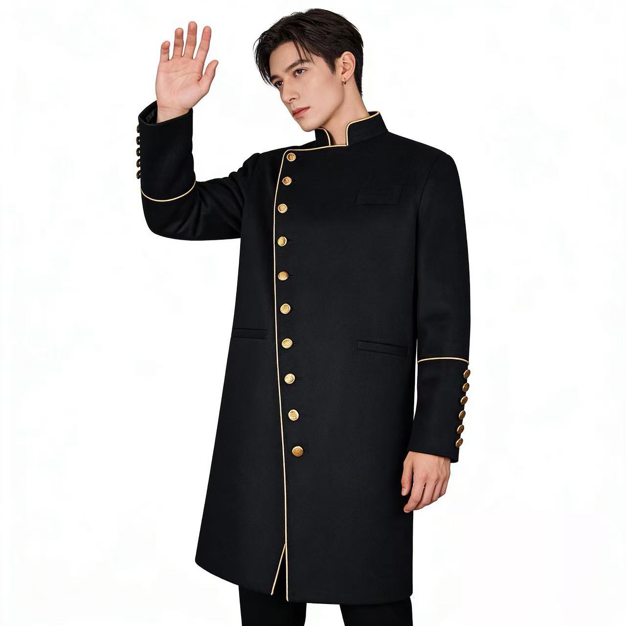 Steampunk Prince Adult Military Jacket – Gold Piping, Victorian Formal Cosplay Costume for Weddings, Parties & Theatrical Performances - Halloweez