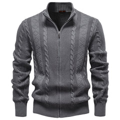 Men Full‑Zip Cable Knit Cardigan Jacket, European Size for Autumn Winter