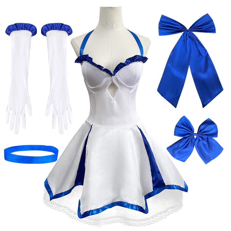 Fate Series Saber Lily White Dress Cosplay Costume, Artoria Pendragon Lily Strapless Sailor Dress Set For Anime Convention Role Play - Halloweez