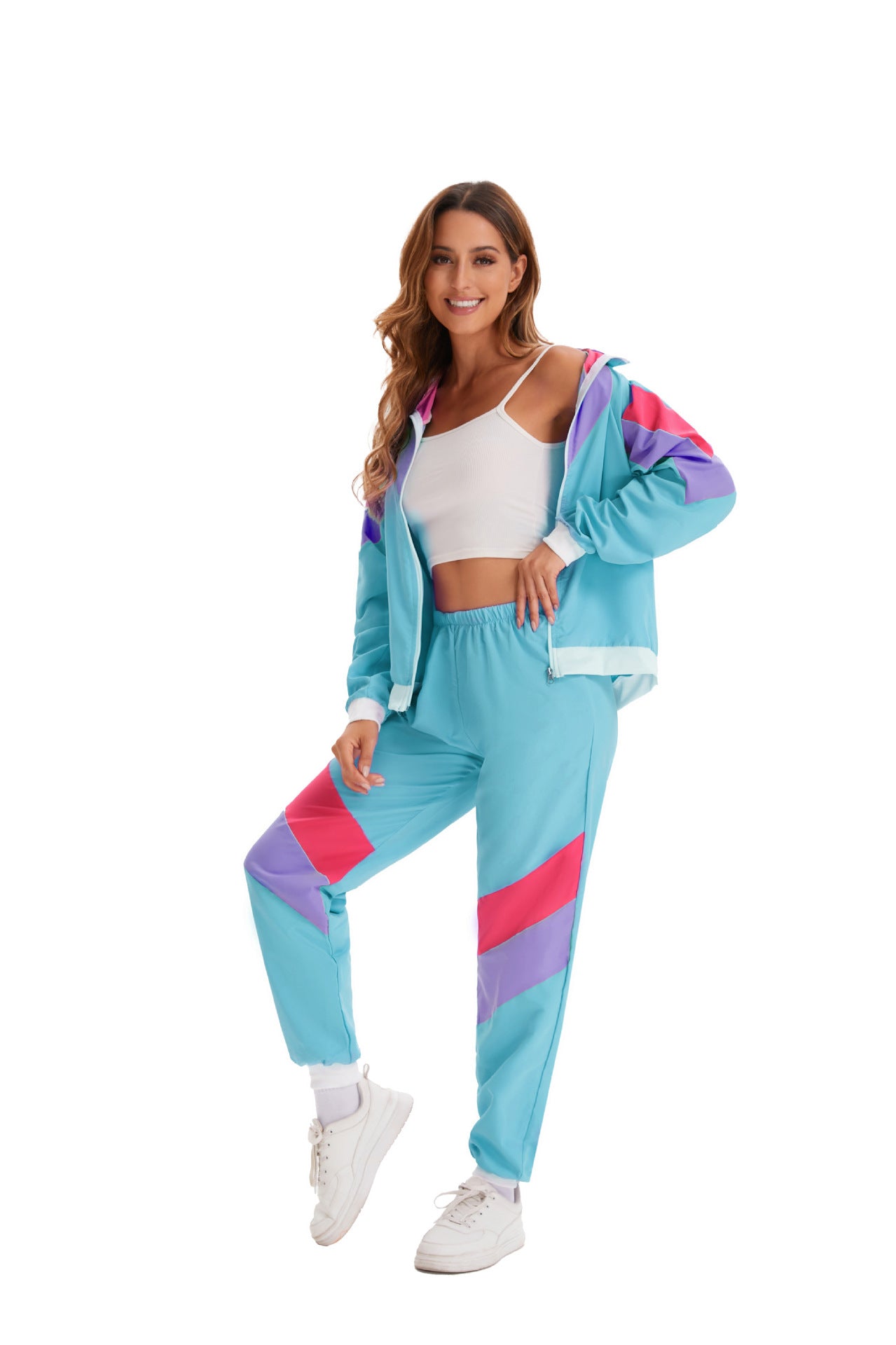 80s Retro Disco Tracksuit, Vintage Hip Hop Jacket & Pants Set, Unisex Adult Halloween Dance Costume for Party Performance - Halloweez