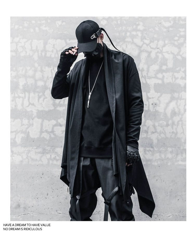 Yamamoto-Style Dark Gothic Witch Cape Coat for Men, Mid-Length Goth Cloak - Halloweez