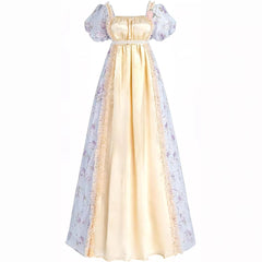 Bridgerton Inspired Women’s Regency Era Floral Maxi Dress – Puff Sleeve Empire Waist Gown for Cosplay & Themed Events - Halloweez
