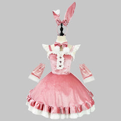 Pink Velvet Bunny Christmas Cosplay Costume, Custom Made for Xmas & Party