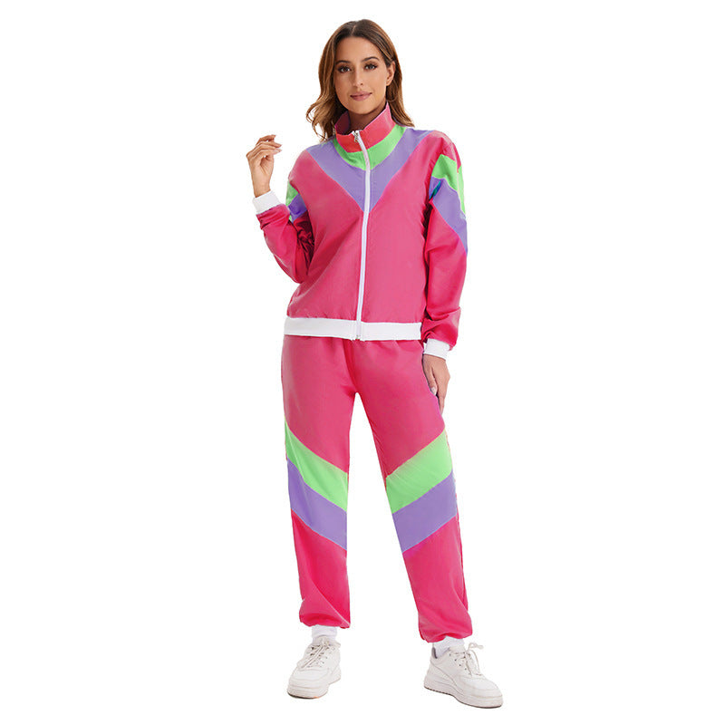 80s Retro Disco Tracksuit, Vintage Hip Hop Jacket & Pants Set, Unisex Adult Halloween Dance Costume for Party Performance - Halloweez