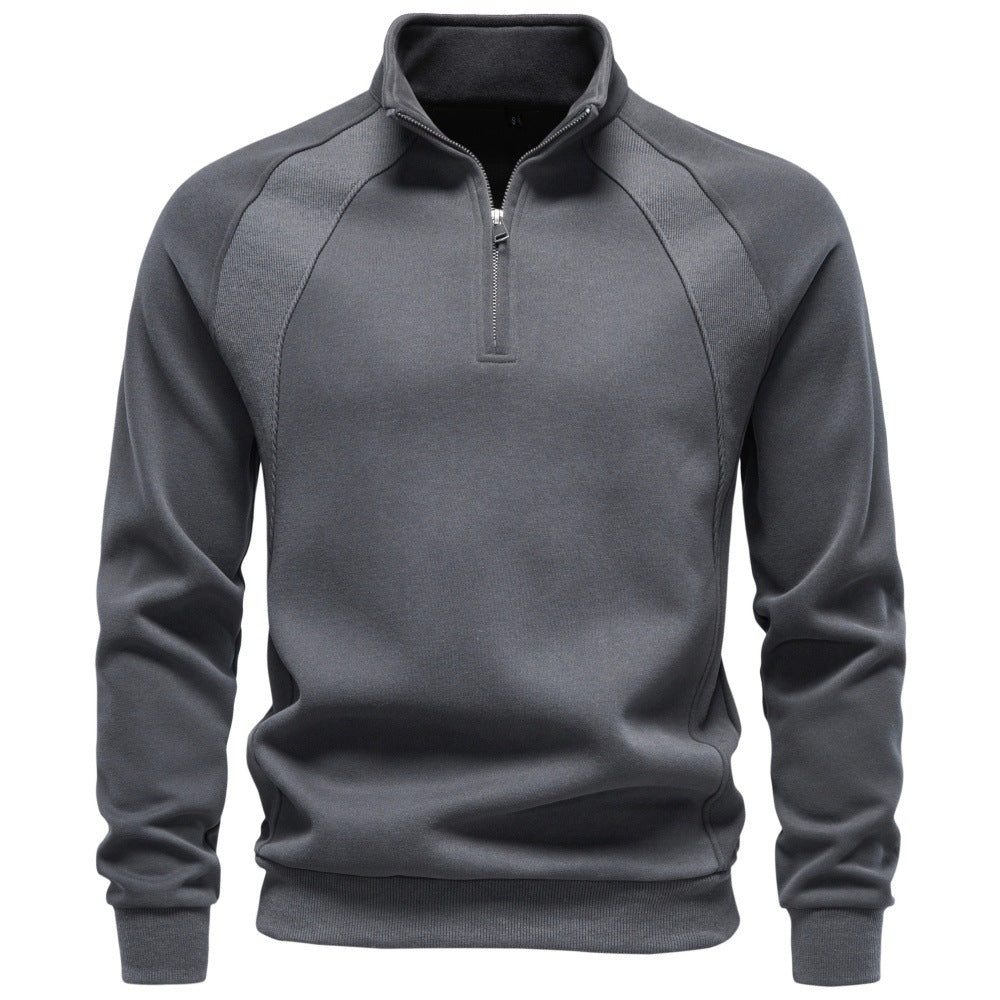 Men Half‑Zip Stand Collar Sweatshirt, Raglan Sleeve Top for Autumn