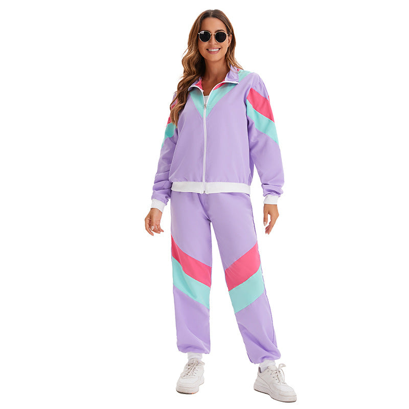 80s Retro Disco Tracksuit, Vintage Hip Hop Jacket & Pants Set, Unisex Adult Halloween Dance Costume for Party Performance - Halloweez