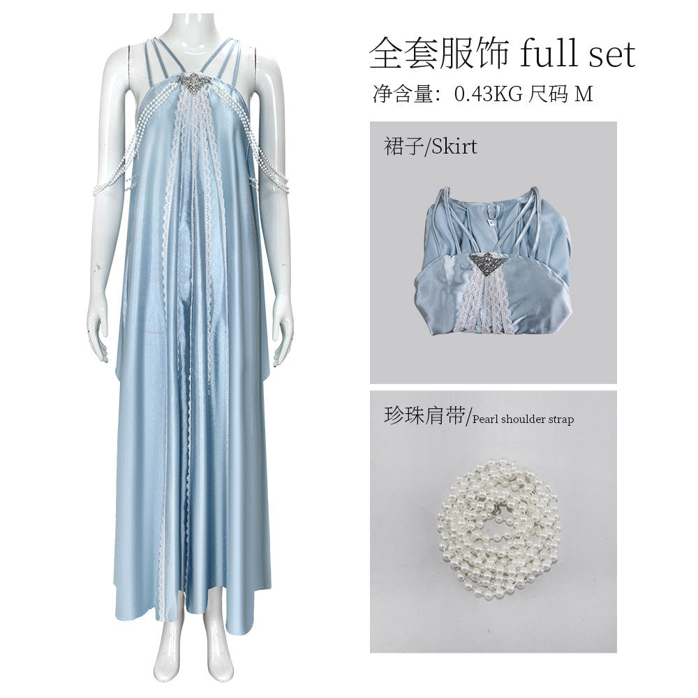 Elegant Star Wars Padmé Amidala Light Blue Cosplay Party Dress for Women - Halloweez