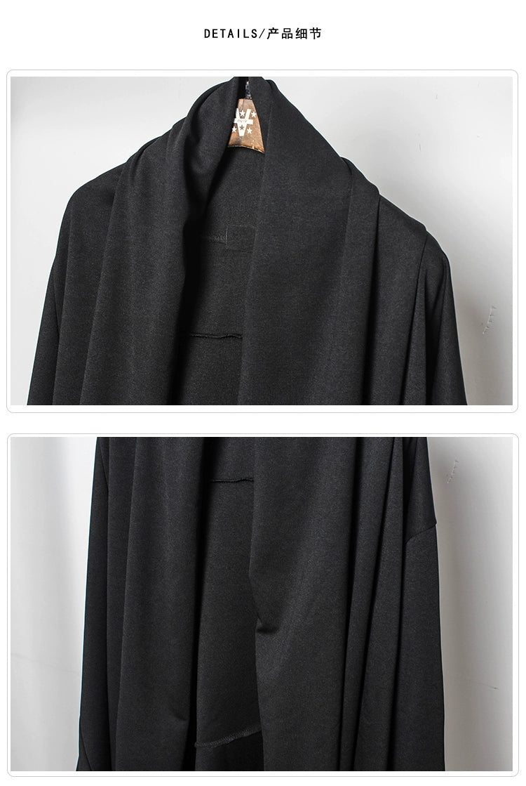 Yamamoto-Style Dark Gothic Witch Cape Coat for Men, Mid-Length Goth Cloak - Halloweez