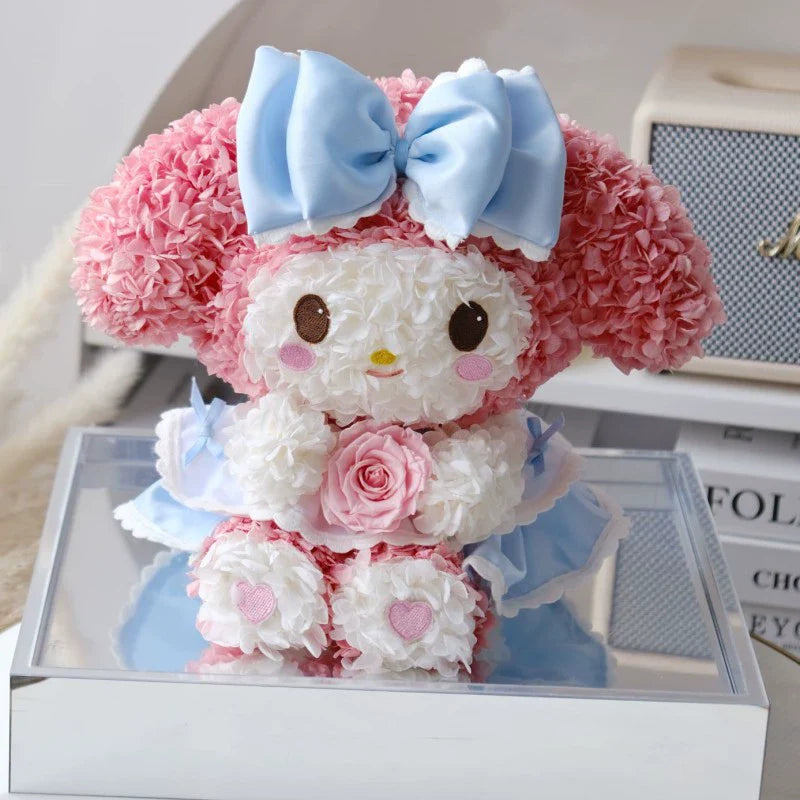 Halloweez My Melody Eternal Flower Bunny Figurine - Cute Real Flower Gift for Loved Ones