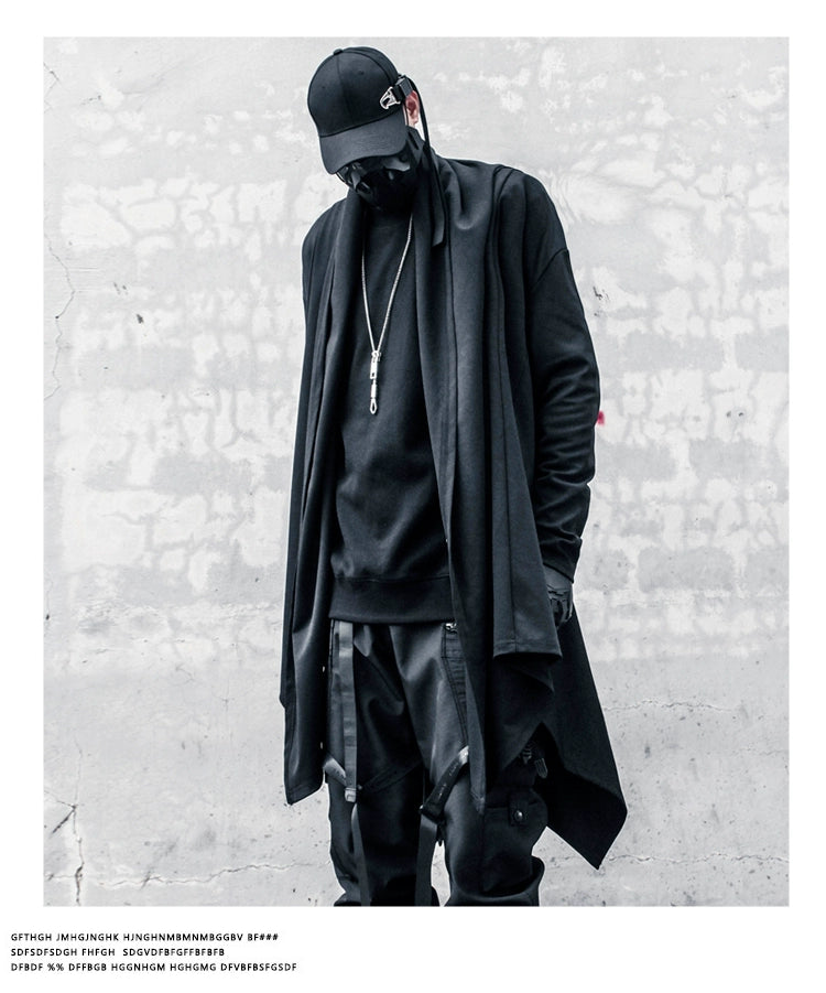 Yamamoto-Style Dark Gothic Witch Cape Coat for Men, Mid-Length Goth Cloak - Halloweez