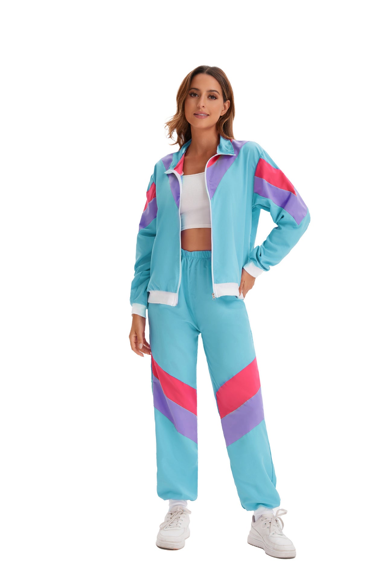 80s Retro Disco Tracksuit, Vintage Hip Hop Jacket & Pants Set, Unisex Adult Halloween Dance Costume for Party Performance - Halloweez