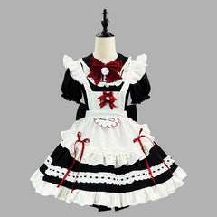 Black White Cute Maid Lolita Dress Custom For Halloween & Cafe Cos