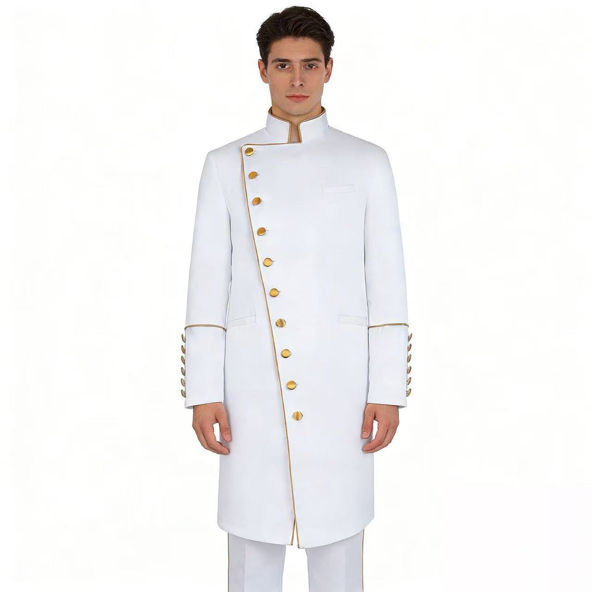 Steampunk Prince Adult Military Jacket – Gold Piping, Victorian Formal Cosplay Costume for Weddings, Parties & Theatrical Performances - Halloweez