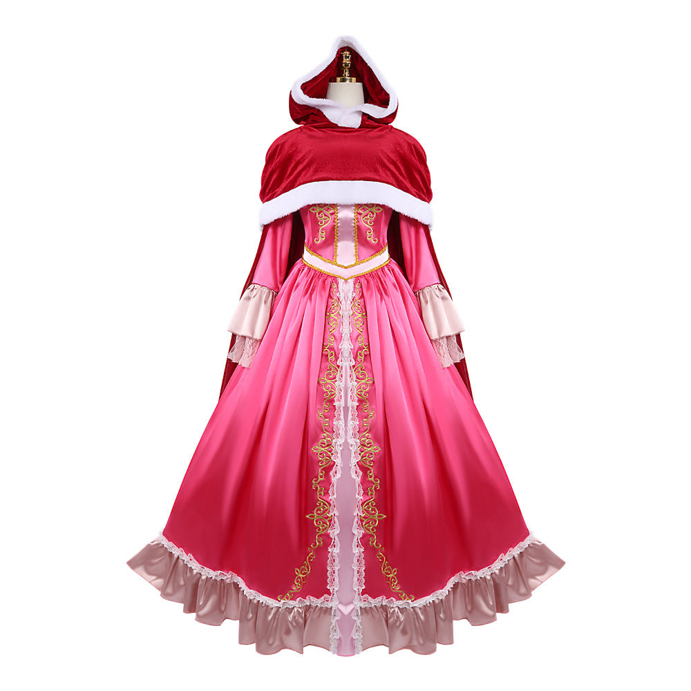 Beauty and the Beast Belle Cosplay Gown with Red Cape,Custom‑Made,Halloween Stage