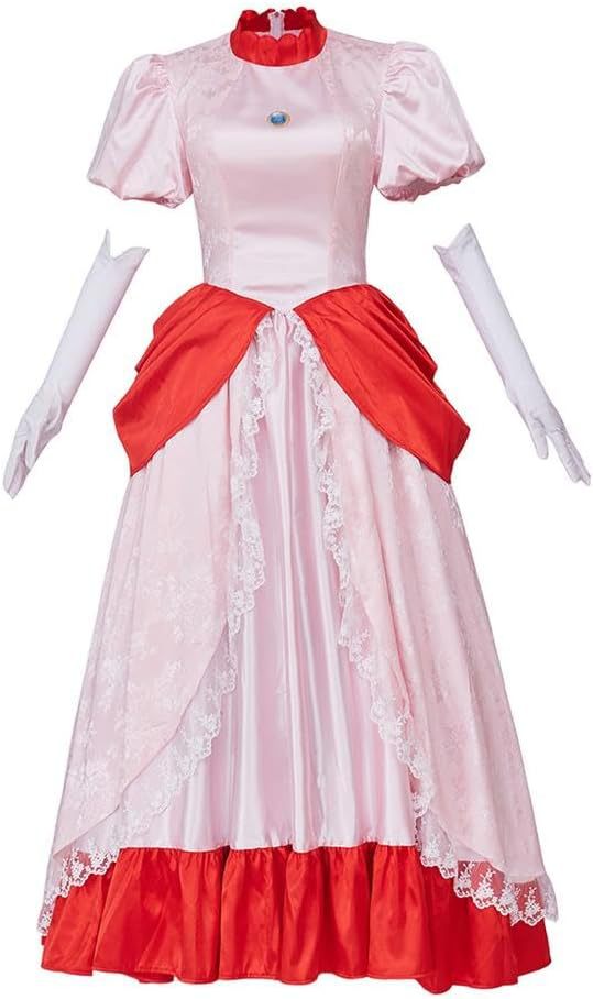 Super Mario Princess Peach Pink Dress Cosplay Costume Halloween Outfit for Child - Halloweez