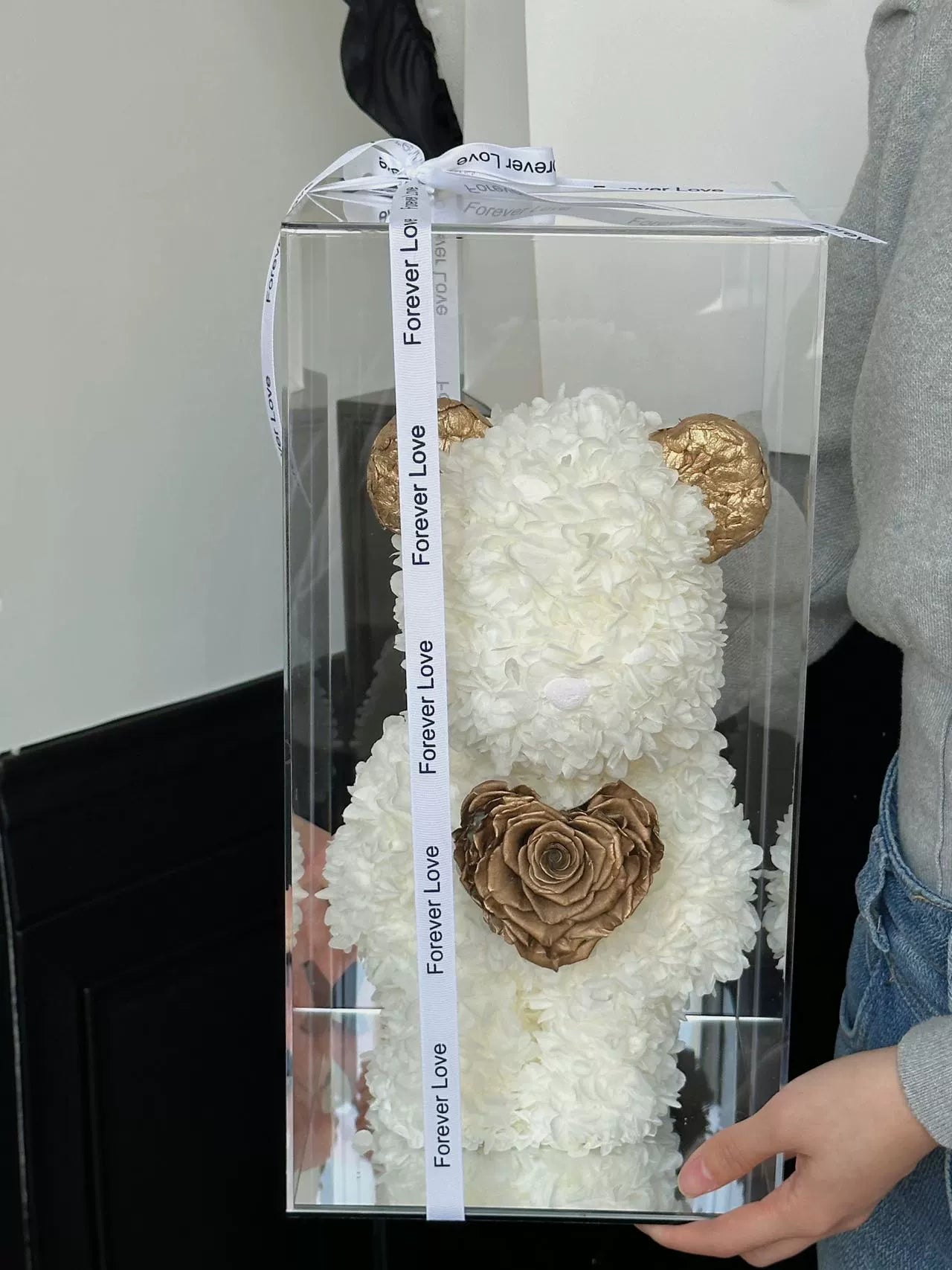 Elegante cubo de regalo con forma de oso de flores y rosas para Halloween y Navidad, regalo de cumpleaños perfecto