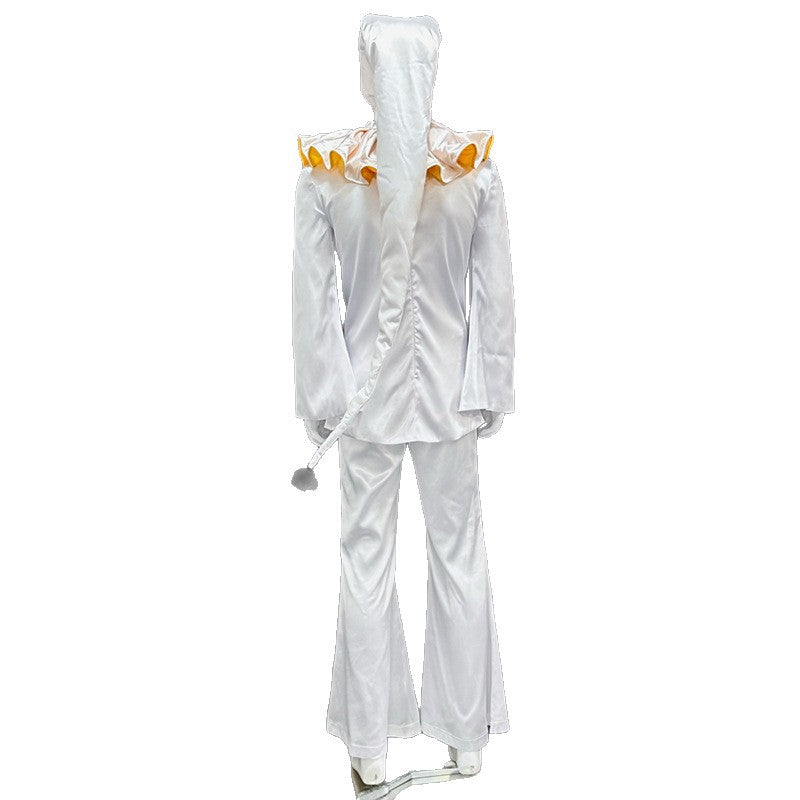 The Freak Circus Old Design White Pierrot Harlequin Halloween Clown Cosplay Costume - Halloweez