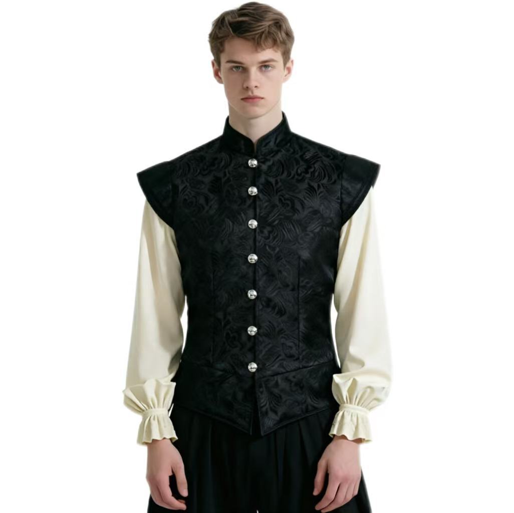 Men’s Renaissance Brocade Vest – Medieval Steampunk Waistcoat for Pirate, Victorian, and Assassin’s Creed Cosplay - Halloweez