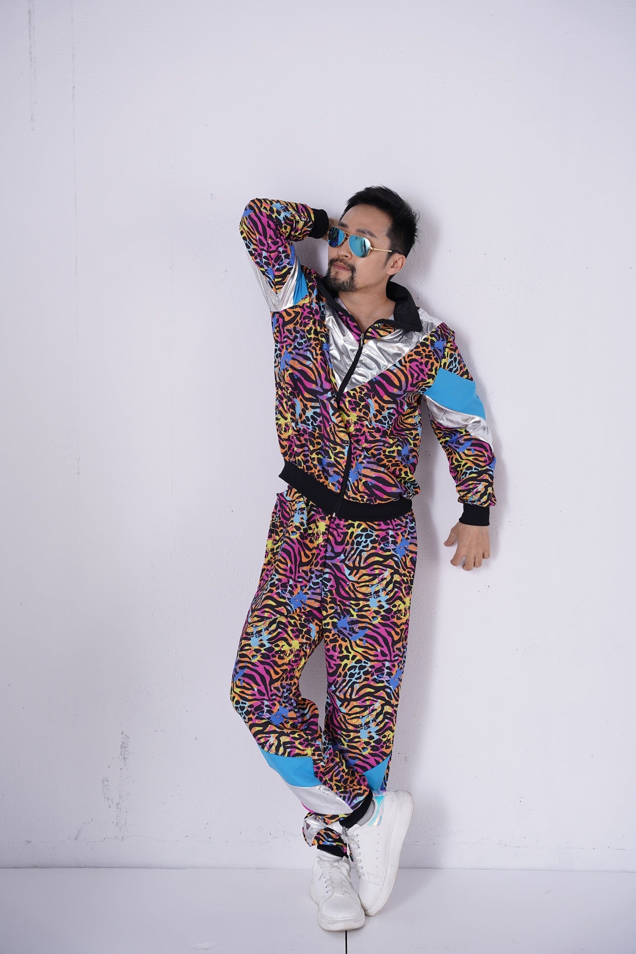 Unisex 80s 90s Retro Tracksuit – Color Block Windbreaker Jacket & Pants Set for Hip Hop, Disco Parties & Streetwear Looks - Halloweez