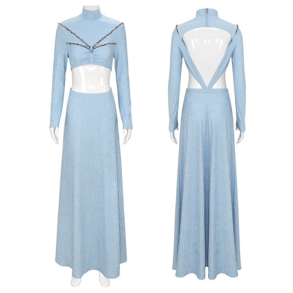 Elegant Star Wars Padmé Amidala Light Blue Cosplay Party Dress for Women - Halloweez