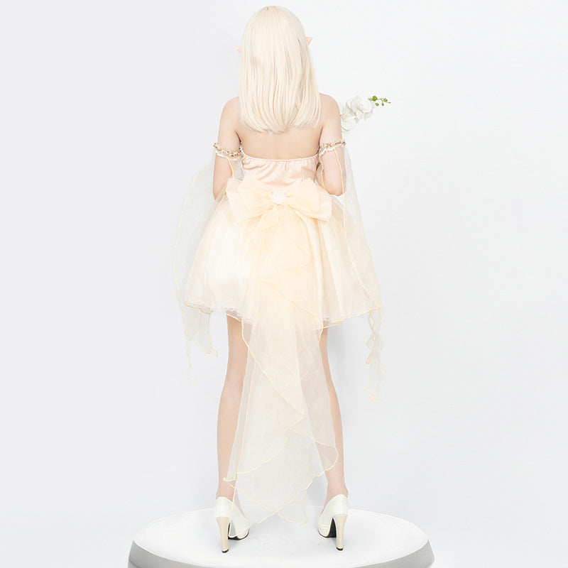 2026 New Flower Fairy Costume Dress, Women Strapless Mesh Splicing Backless Waist Fitted Fluffy Tutu Dress, Fantasy Fairy Cosplay Dress - Halloweez