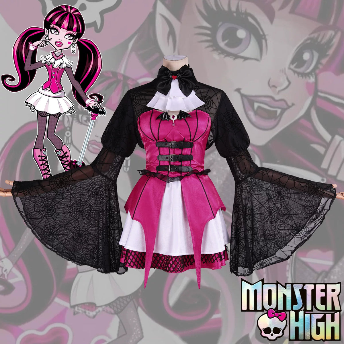 Monster High Draculaura Cosplay Costume Women Vampire Corset Lolita Short Dress Full Set - Halloweez