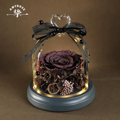 Halloweez Eternal Preserved Rose Glass Dome Heart-Shaped Bouquet - Luxury Valentine's Day Gift for Her