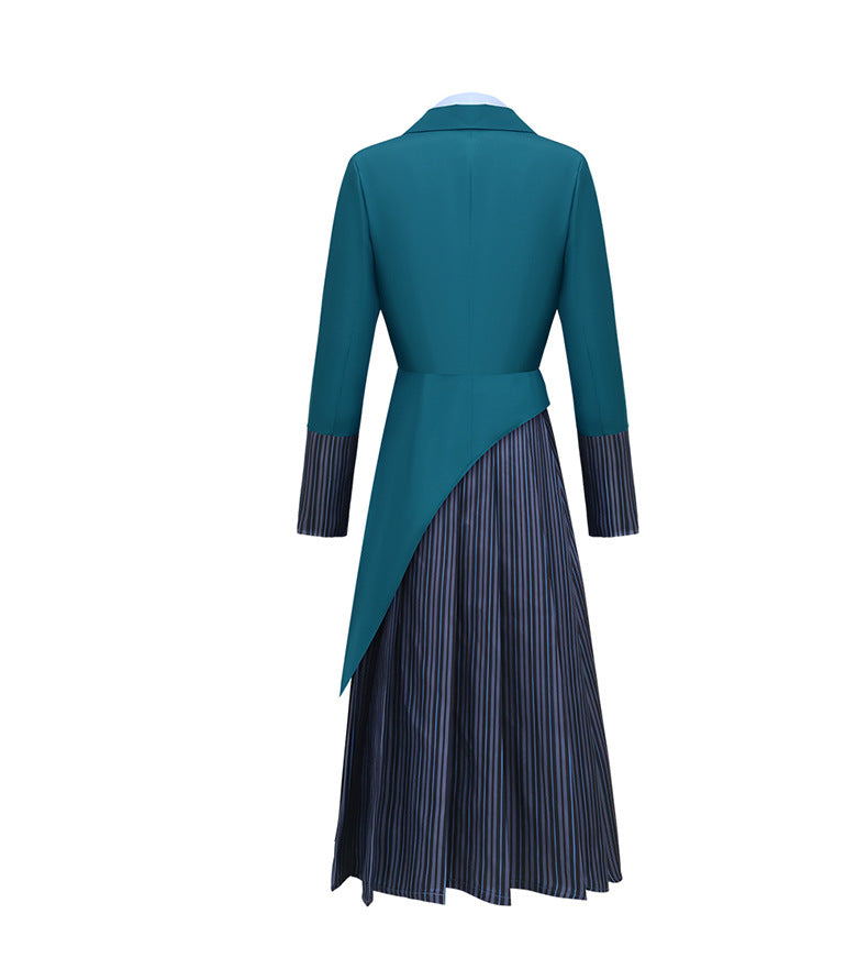 Wicked Glinda Elphaba Girls Uniform Cosplay Blue Shirt Green Coat Outfit - Halloweez