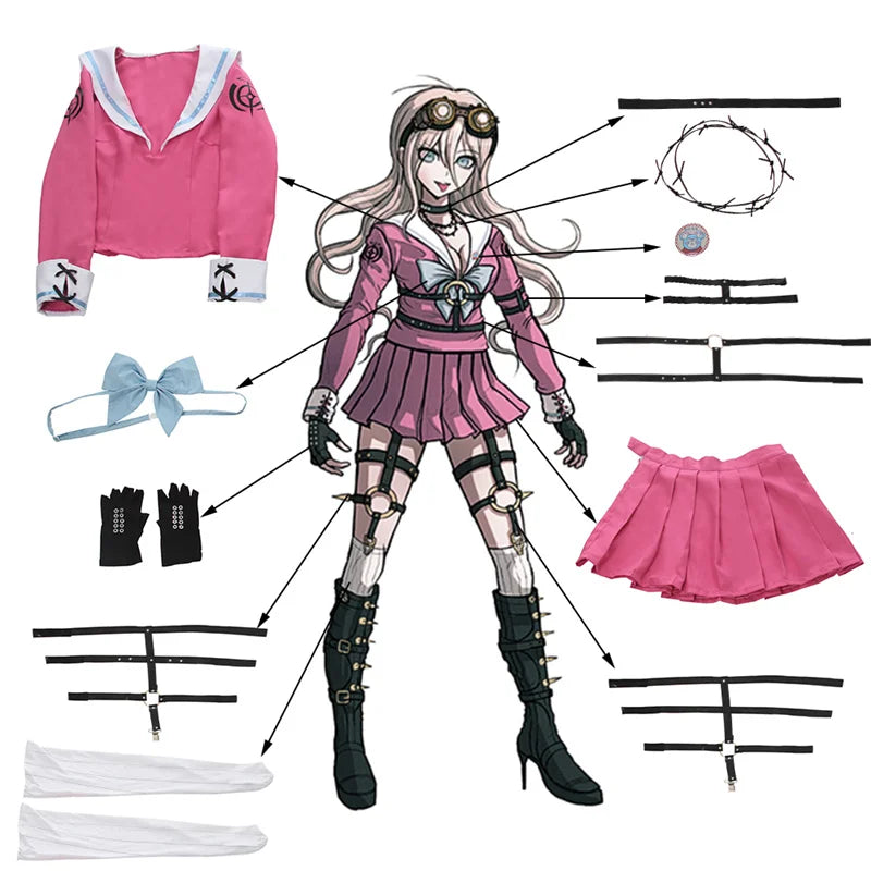 Halloweez Danganronpa Miu Iruma Cosplay Costume Women Pink School Uniform Halloween Set