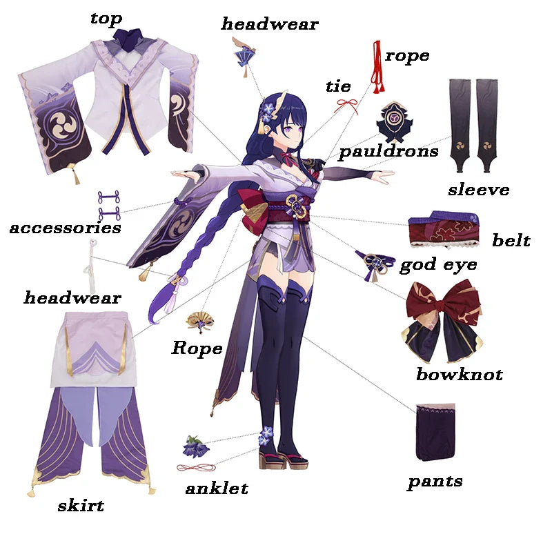 Halloweez Genshin Impact Baal Cosplay Costume - Raiden Shogun Halloween Women's Uniform Dress Full Set